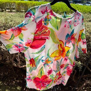 Lauren Ralph Lauren Tropical floral print Short Sleeve T-shirt Top Plus 2X NWT